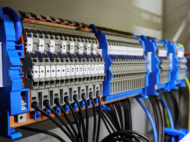 Listwa zaciskowa z numerowanymi zaciskami w rozdzielnicy elektrycznej